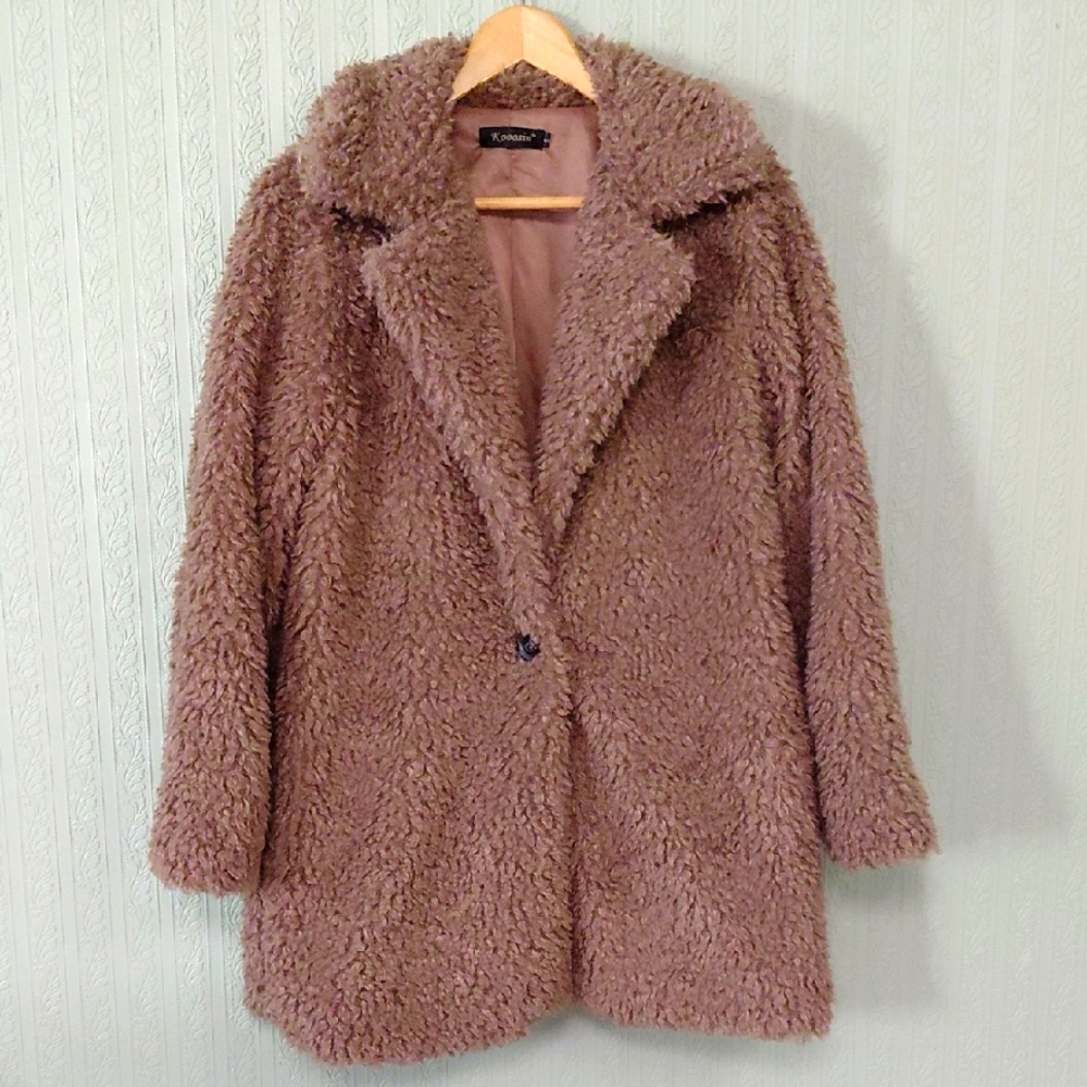 KOOOSIN Women's Tan Teddy Jacket Warm Cozy Fall Winter